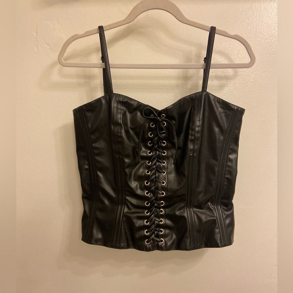 Tripp NYC Faux Leather Corset Black Size Large
